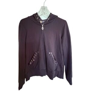 Christine Alexander Black Hoodie Rhinestone Glam Athleisure Y2K Jacket Large